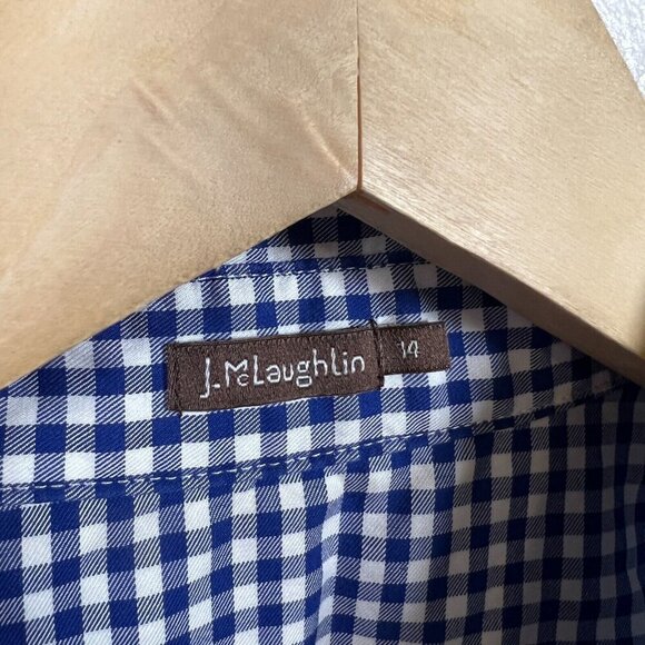 J.Mclaughlin Gingham Button Up Shirt Size 14 Blue Cotton Preppy Work Office - Picture 3 of 9